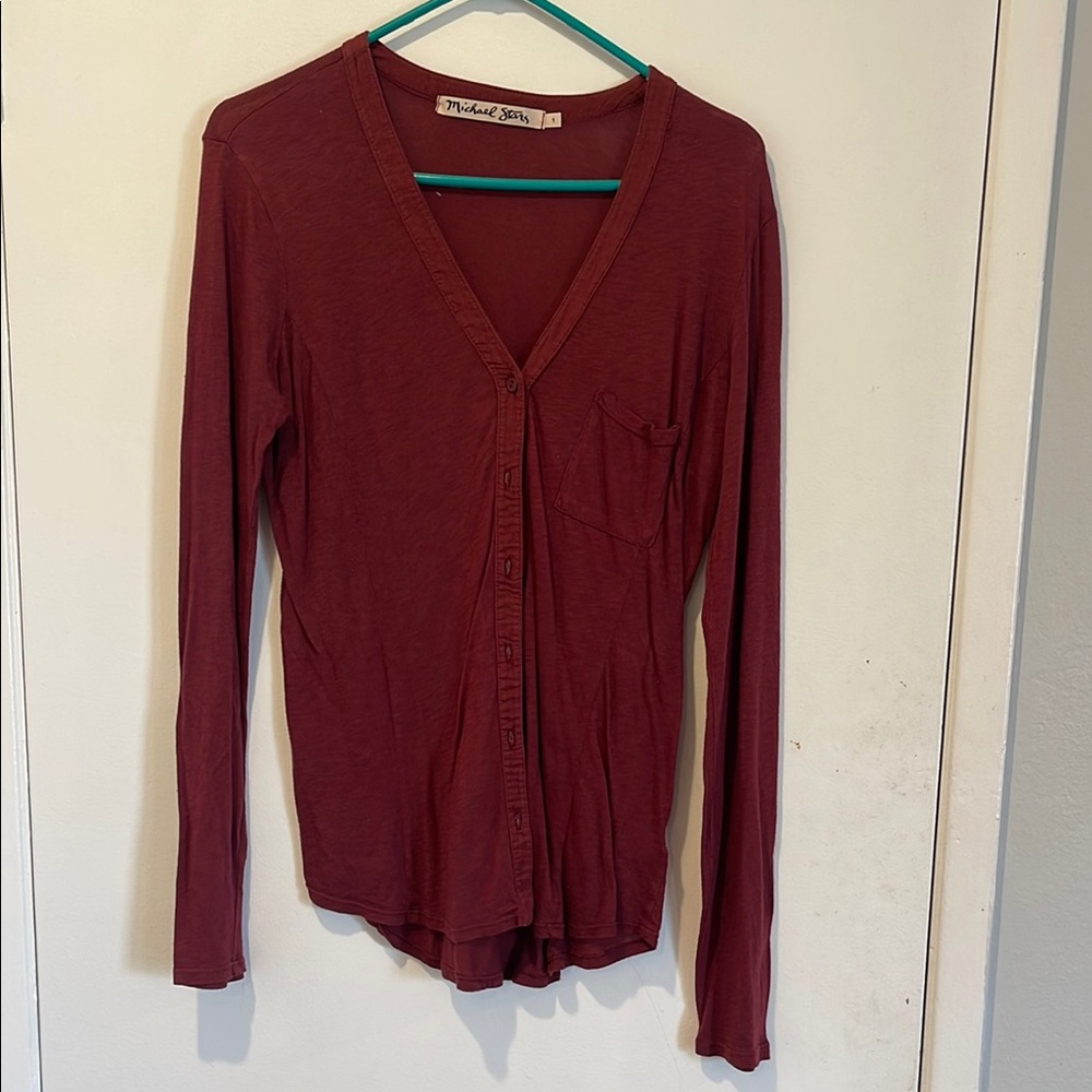 Michael Starr burgundy, button-down shirt, cardigan
